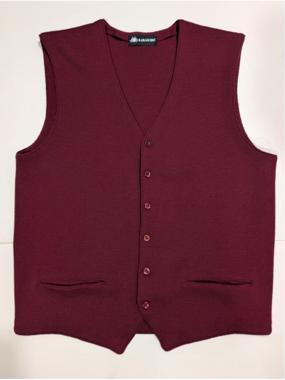Il Granchio Wool Blend Sweater Vest 54 Burgundy Button Front Knit Waistcoat - Picture 4 of 12